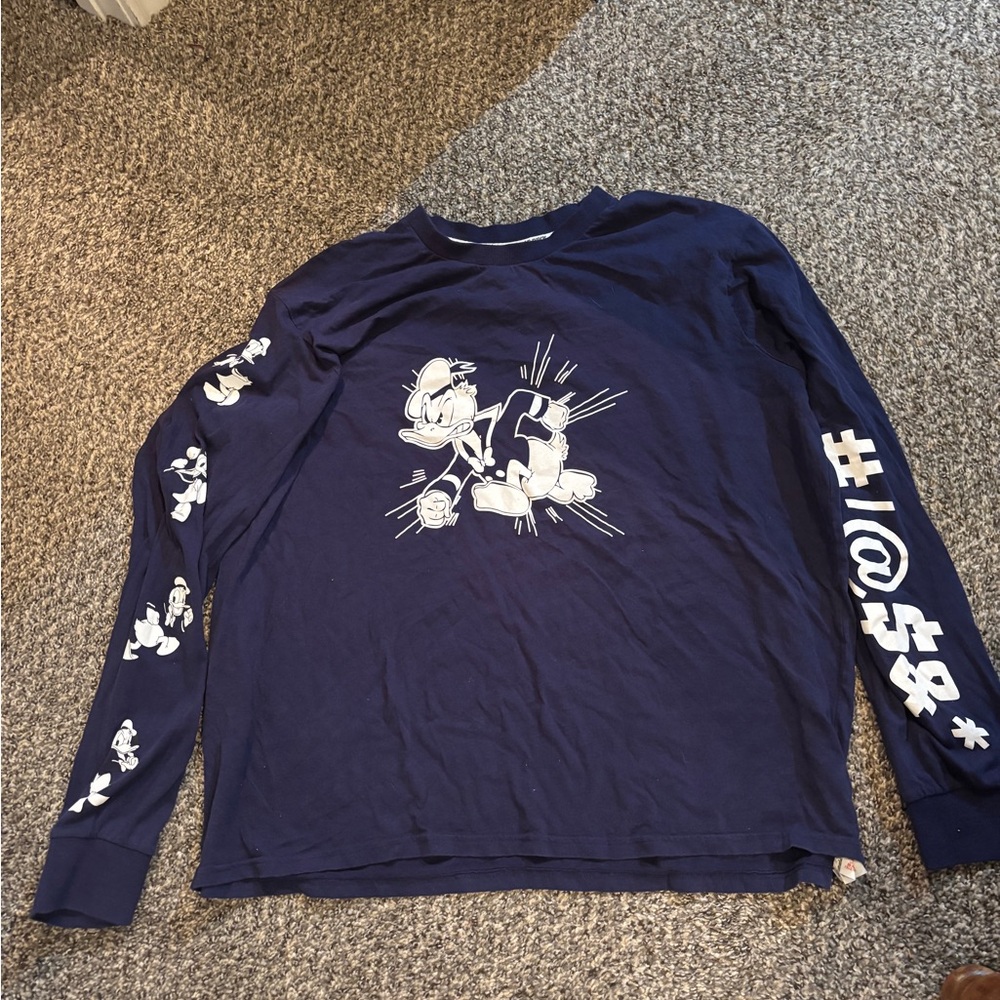 Disney Donald Duck Long Sleeve T-Shirt Navy Blue Size X-Large